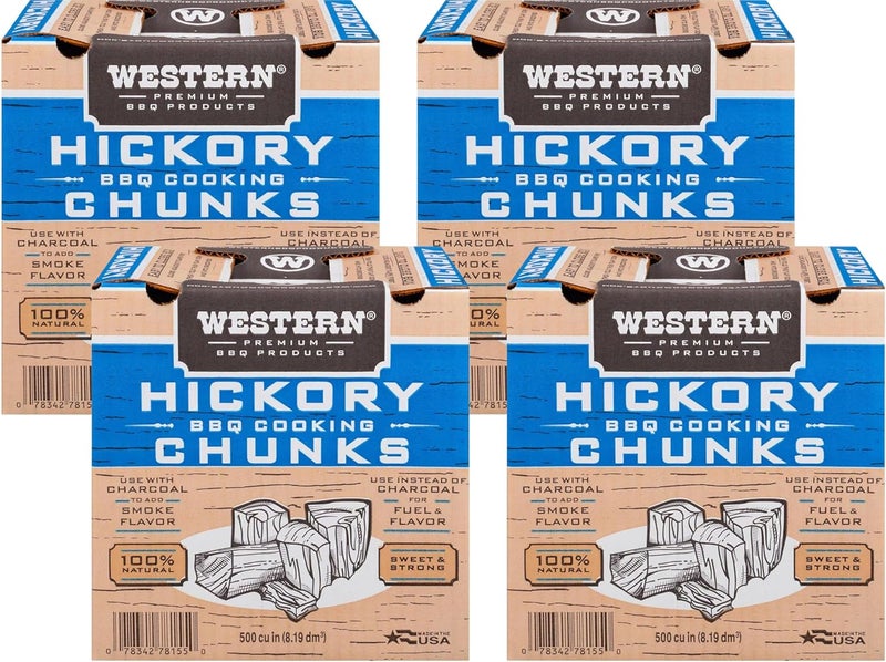 Western Wood Smoking Chunks Multi Pack – 4 Boxes (500 cu in Each) – Hickory Chunks – All-Natural BBQ Wood for Grilling, Smoking Beef, Pork, Poultry & More (Hickory, Wood Chunks) - Image 1